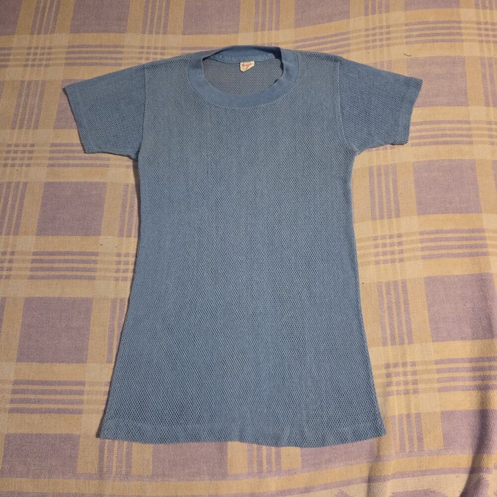 Vintage 70s Wrights Fishnet Mesh T Shirt Size Small Cotton Poly Unique Rare